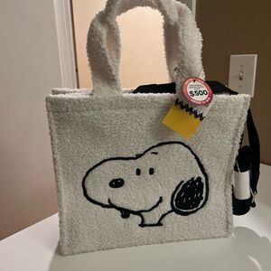 NWT Peanuts White Tote Bag with Snoopy and Woodstock Design